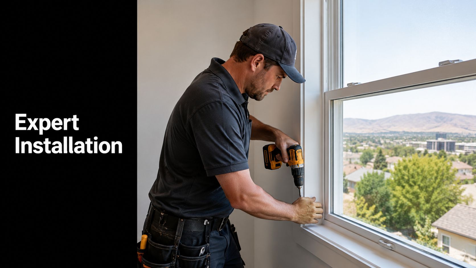 A professional contractor expertly installing a custom window in a residential home in Boise.