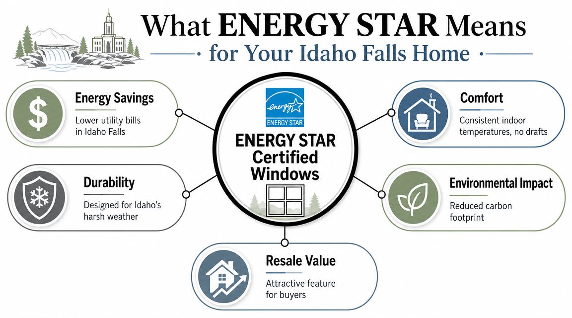An infographic illustrating the benefits of installing ENERGY STAR certified windows in Idaho Falls homes.