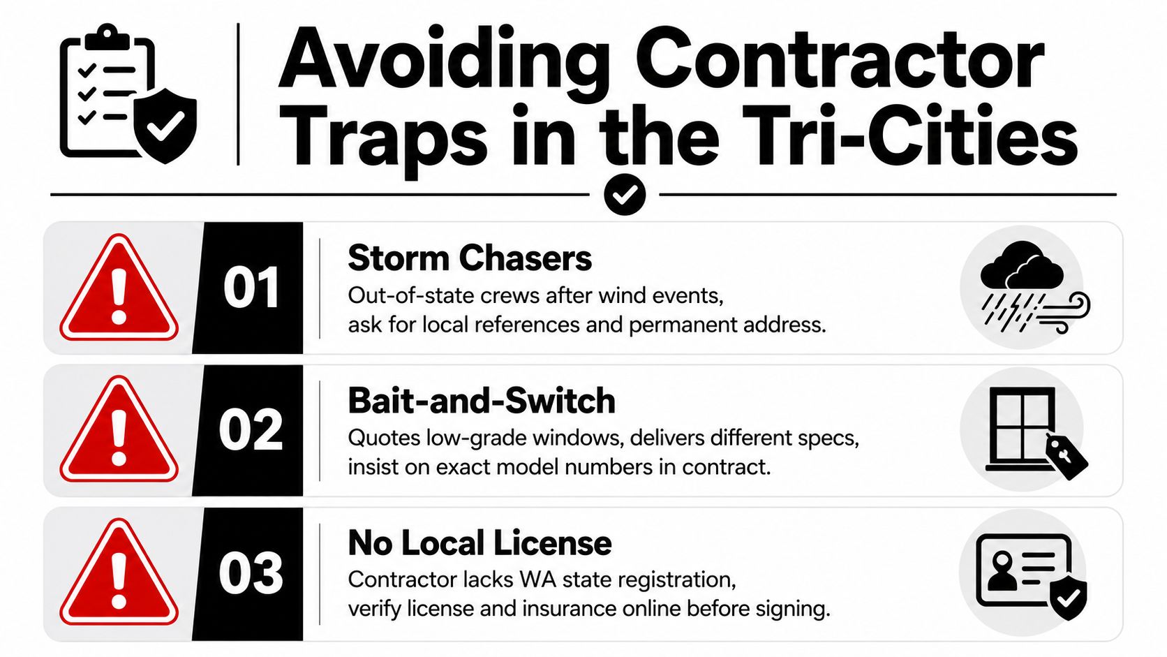 A helpful infographic showing three common contractor scams to avoid when planning a home improvement project.